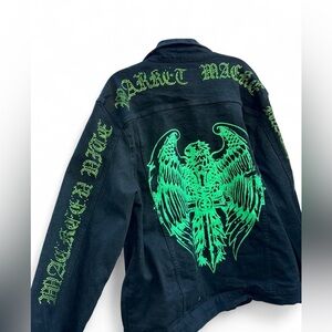 Mac keen Men's Black Bomber Jacket with Green Graphic